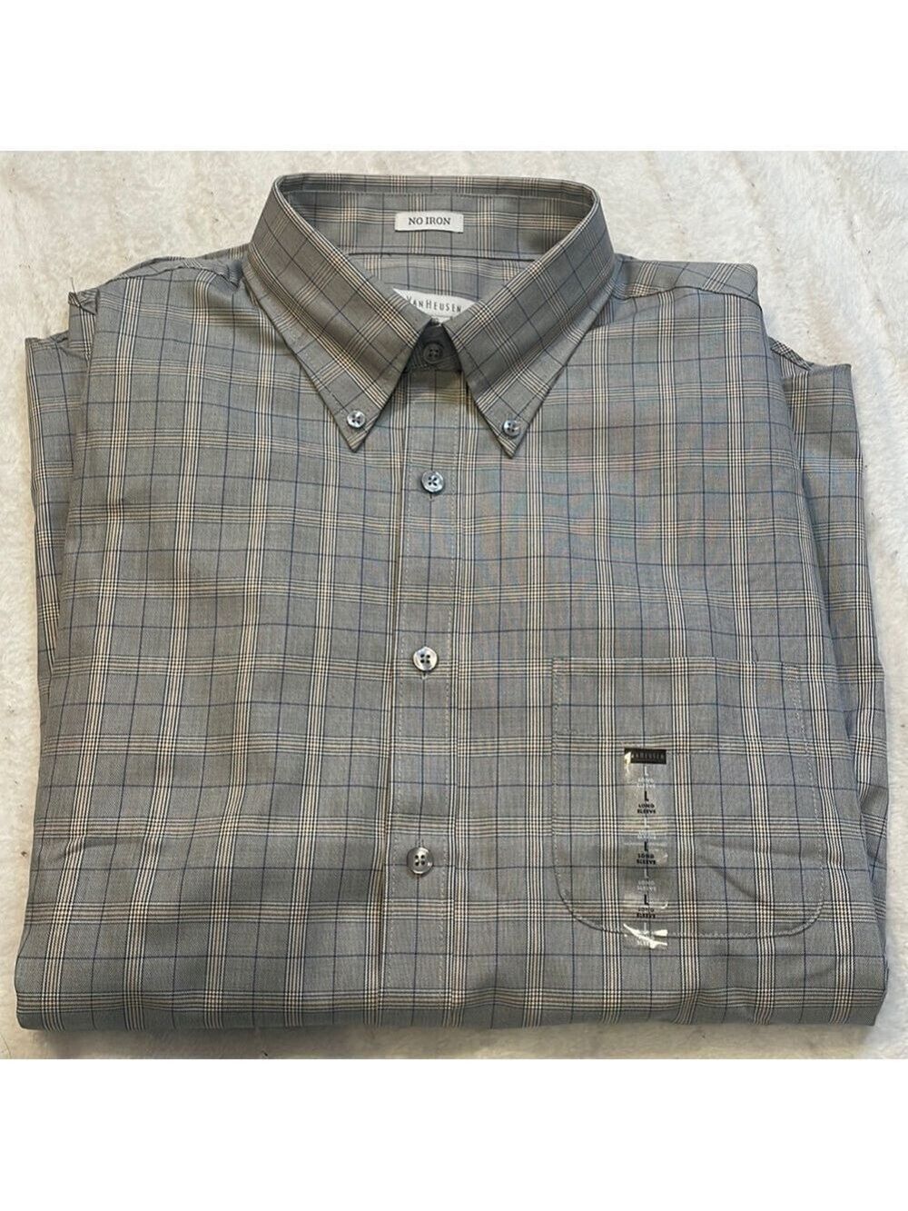 Van Heusen gray Plaid Shirt large 16-16 1/2 NEW